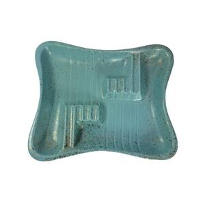VINTAGE MCM Atomic Aqua Blue Gold Speckled Pottery Ashtray Mid Century Modern